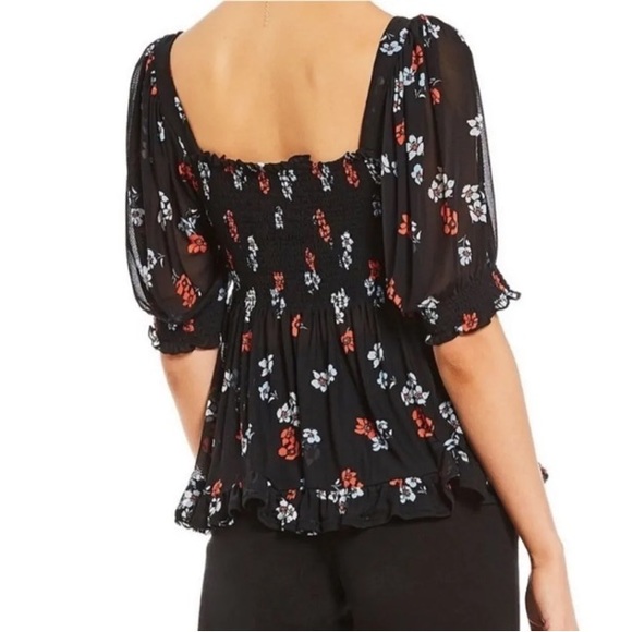 Free People Delta Dawn Floral Print Smocked Mesh Top - Picture 5 of 11